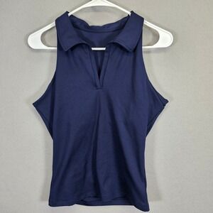 Gap Power Polo Top Womens Medium Navy Blue Sleeveless Golf Tennis  738911-02